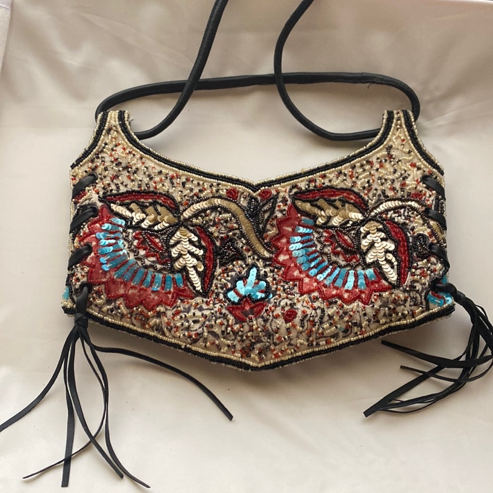 Beaded leather bag bcbg